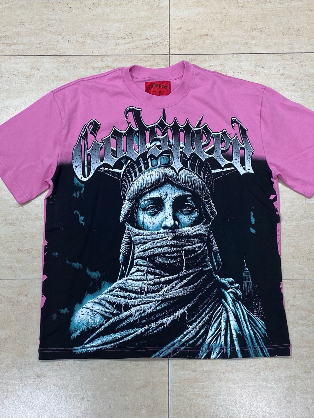 Godspeed Crewneck Tee in Pink and Black